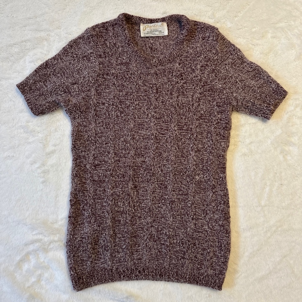 Vintage 70s 80s Parkhurst Angora Wool Blend Sweater XS Maroon Knit Short Sleeve